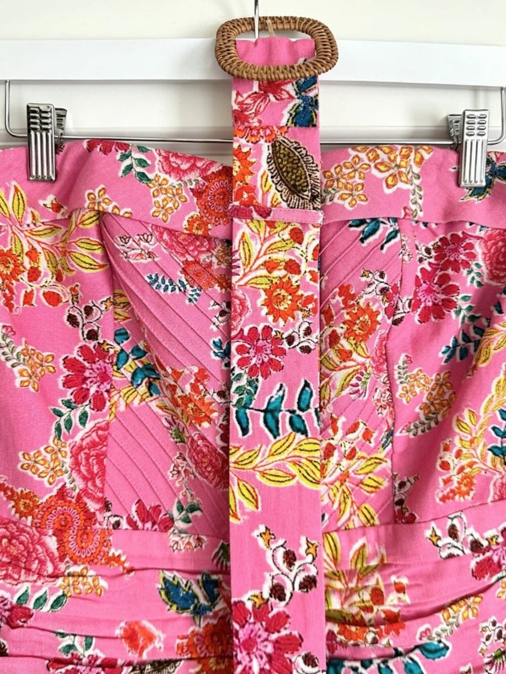 HEMANT & NANDITA Fiora Pink Floral Strapless Linen Blend Mini Dress Size M - Picture 6 of 9
